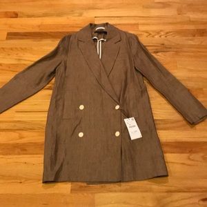 Zara light brown/tan linen longline blazer